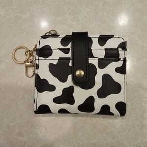 Trendy Cow Print Bifold Wallet | Snap Closure | Compact & Cute With Key Ring